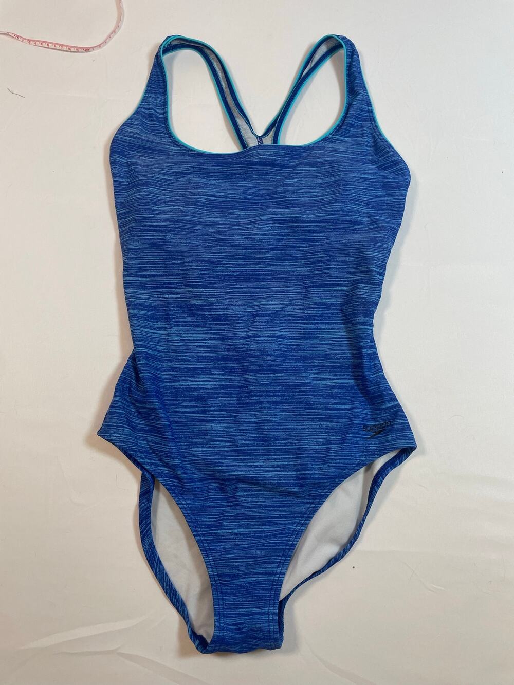 Speedo One Piece Swimsuit Crossback Blue Heather 12 Athletic Lap Pool Workout